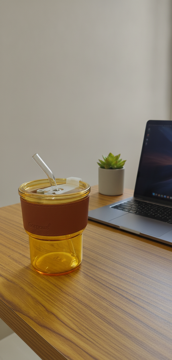 Glass Cup with Leather Sleeve